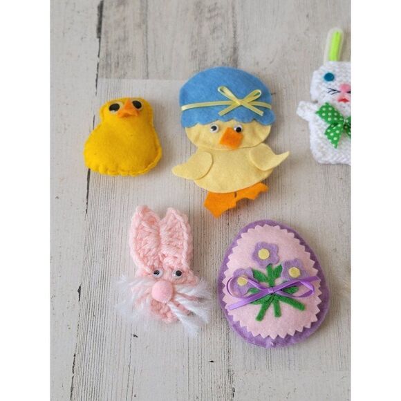 Easter Bunny felt duck crochet matte fridge magnets set spring - Picture 2 of 9